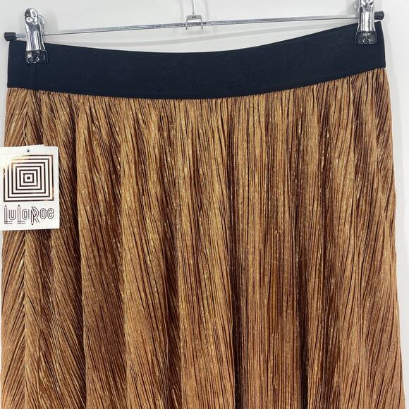 New LULAROE Copper Metallic Skirt Size L Crinkle Pleated Swing Knee Length - Picture 3 of 7